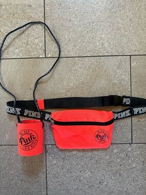 PINK Neon Coral Festival Belt Bag Set w/ Drink Holder | Sporty Beachy Vibe